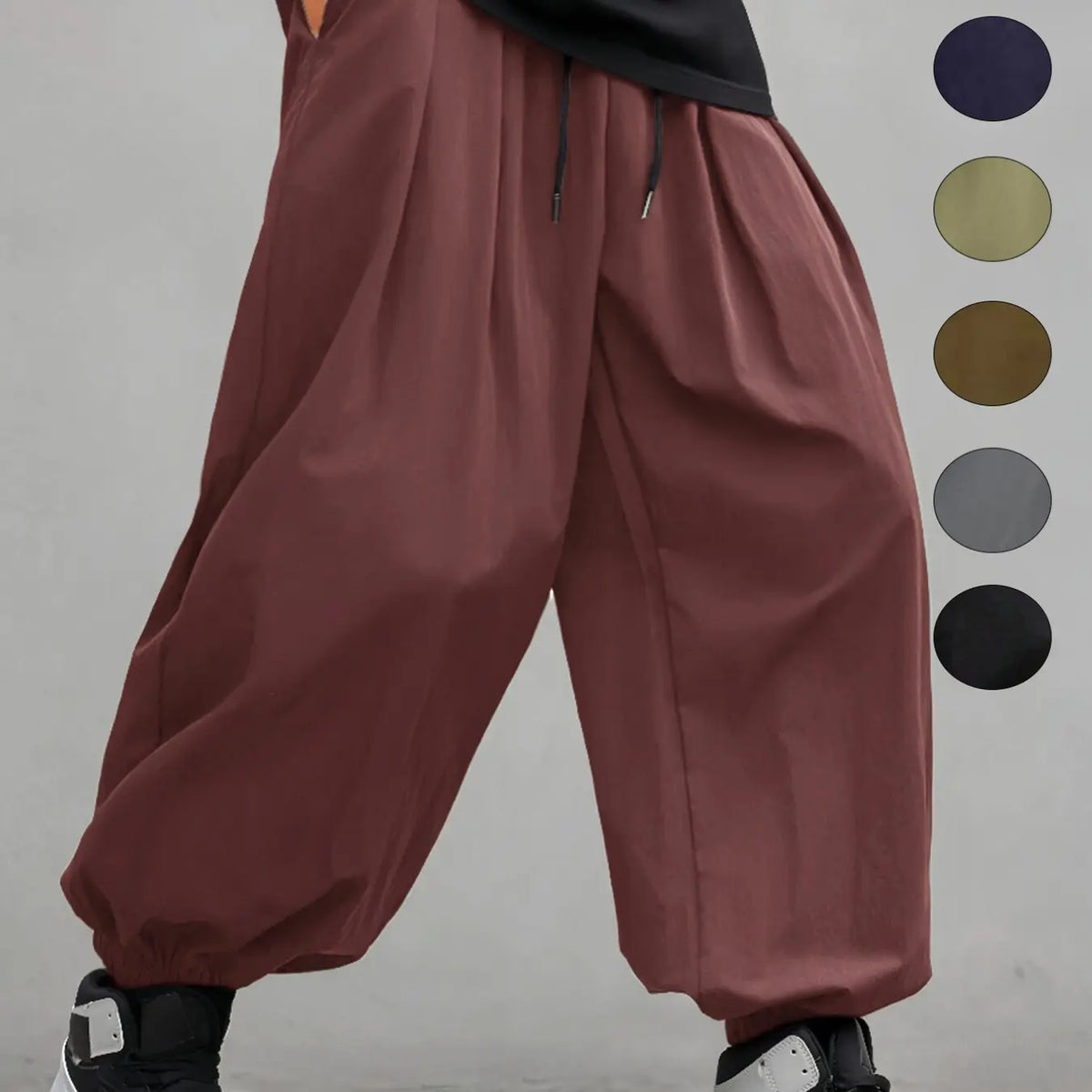 Men's Plain Waist Pants, Loose Fitting Drawstring, Loose Oversized Casual Comfy Breathable Pocket Jogger Pants for Spring & Fall, Fashion Men's Bottoms for Daily Wear