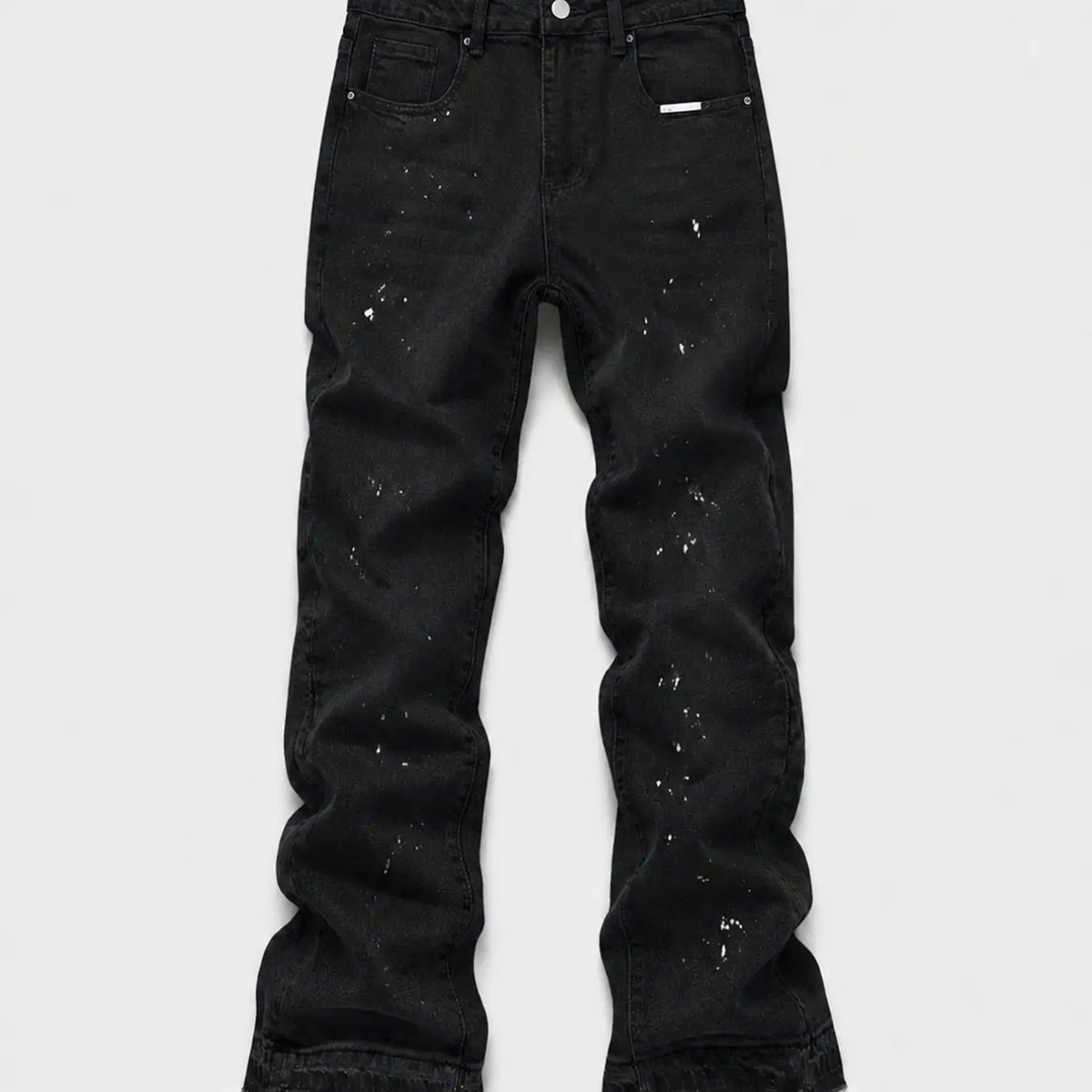 Men's Micro Flare Jeans, Loose-Fitting Button Fly Denim Pocket, Solid Color Y2K Streetwear Style, All-Season Wear, Washed Fabric, Patchwork Design, Hip Hop Jeans
