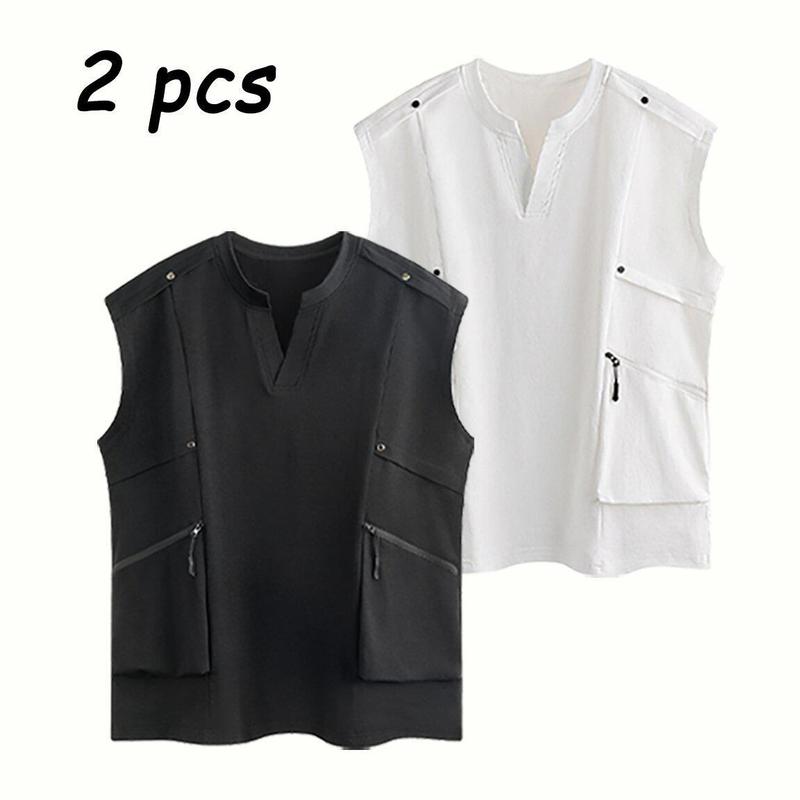 2-Pack Men’s Minimalist Cargo Vest – Loose Fit Breathable Sleeveless Shirt for Everyday Casual Wear