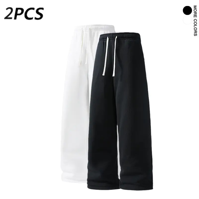 SPEEALER Men’s 2-Pack Warm Fleece Wide-Leg Pants - Personalized Stylish Menswear, Loose Sports Pants, Winter Casual Streetwear Essential Bottoms