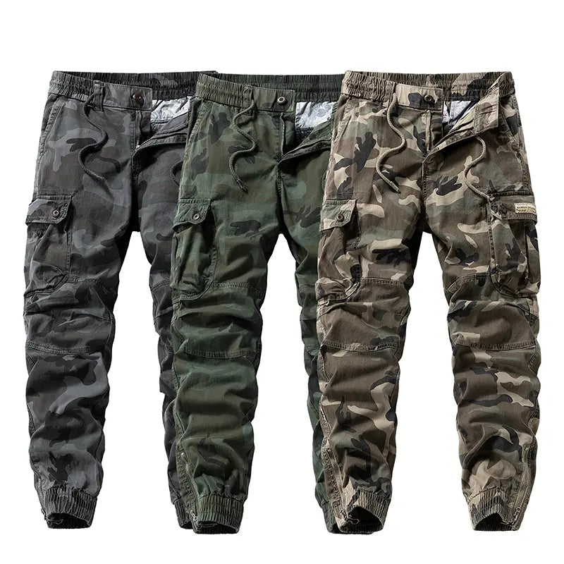 Men's Loose Casual Cargo Pants - Black Menswear with Drawstring Cuffs, Multiple Pockets, Drawstring Fit, Stylish Retro Casual Edge, All Seasons, Back to School First Day Outfits