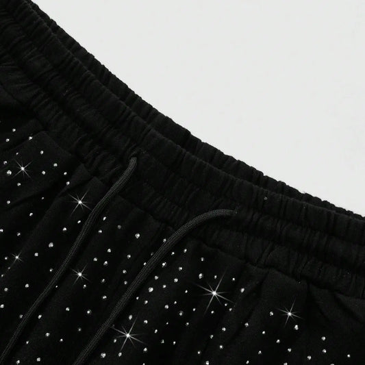 Men's All Over Print Rhinestone-Decorated Casual Graphic Shorts, Fitted Summer Style, Moderate Fabric Thickness, All-Season Wear