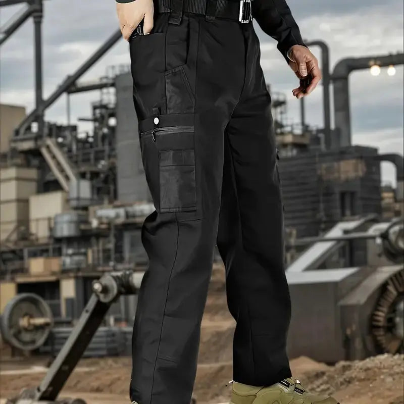 Men's 4-Pack 230g Military-Inspired Multi-Pocket Utility Cargo Pants, Plain Loose Baggy Cut Trousers with Button-Zip Fly, Male Clothing for Back to School First Day Outfits