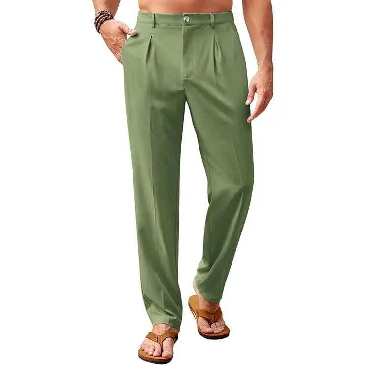 Runcati  Men’s Casual Pants Elastic Waist Lightweight Loose Fit Pleated Slacks Summer Beach Yoga Trousers