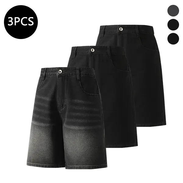 5-Pack Men’s Summer Knee-Length Denim Shorts — Trendy High-Street/Streetwear Athletic Casual Loose Fit, Ideal for Fitness and Running