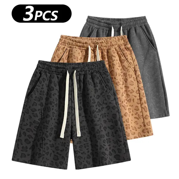 Men's Cotton Blend Sweat Shorts Casual Athletic Lounge, Loose Fit Drawstring with Pockets, Leopard Print Acid Wash, for Summer Workouts, Streetwear & Gym-to-Lounge