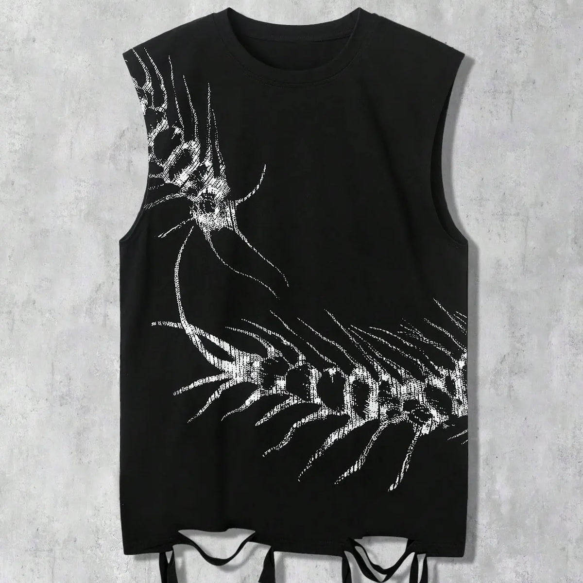 Ripped Vest with Centipede Design, Street Style, Outdoor, Vacation, Picnic, Party, Fashion, Comfortable, All Seasons, Streetwear, Distressed