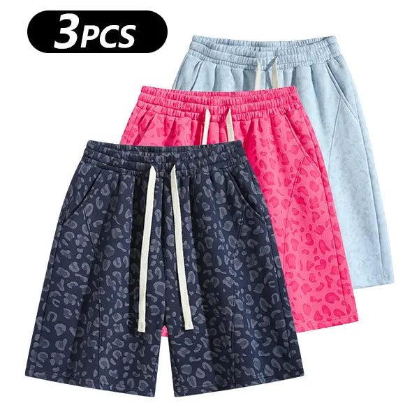 Men's Cotton Blend Sweat Shorts Casual Athletic Lounge, Loose Fit Drawstring with Pockets, Leopard Print Acid Wash, for Summer Workouts, Streetwear & Gym-to-Lounge