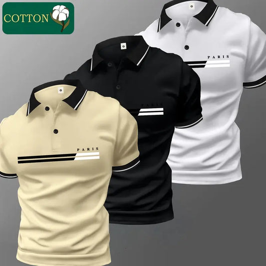 Stylish Men's Polo Shirt Set, Printed Cotton Menswear Top, Short Sleeve with Turn-Down Collar, Skin-Friendly Fabric,back to school,back to school shopping, Casual,clothes for back to school,first day of school outfits
