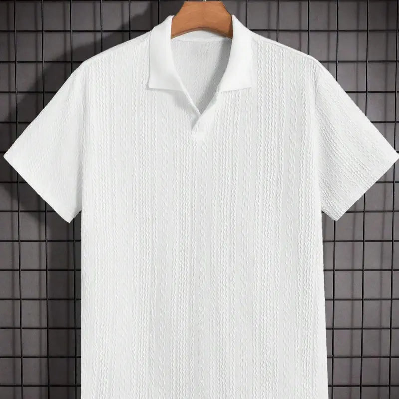 Men's Solid Jacquard Knit Polo Shirt, Regular Fit Casual Short Sleeve Collared Top for Summer, National Day Clothing, Fashion Menswear Men's Clothes for Daily Wear，summer outfits，mensfashion，mens clothing，guys giftsJacquard polo shirt funny men