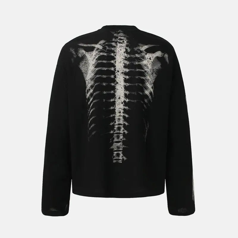 inflation Men's Oversized Alt Knitwear Thermal Long Sleeve Shirt - 65% Cotton 35% Polyester Clothing, Skeleton Ribcage X-Ray Graphic Shirt, Fashion Streetwear Top, Round Neck, XL (Pairs with Jeans)