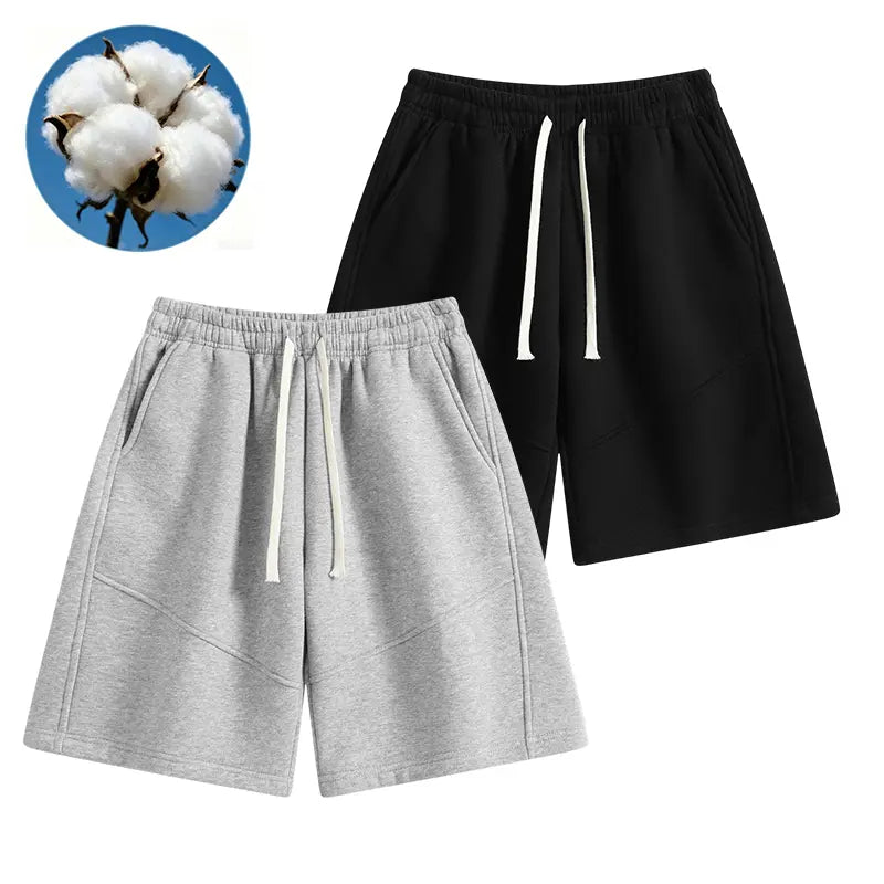 Men's Soft Elastic Cotton Knit Shorts - Retro Street Style, Loose Fit, Adjustable Drawstring Waistband, Casual Menswear for Lounging, Workouts