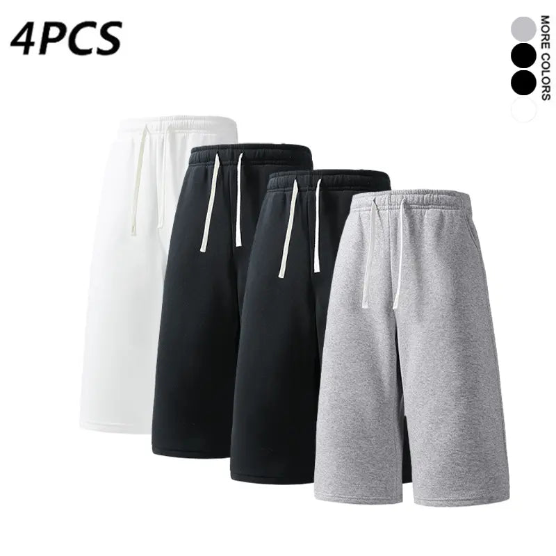 4PCS Men’s 7-Inch Casual Sweat Shorts + Free Socks, Loose Drawstring Workout Shorts, Multicolor,summervibes