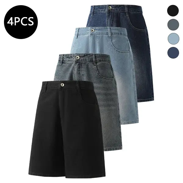 5-Pack Men’s Summer Knee-Length Denim Shorts — Trendy High-Street/Streetwear Athletic Casual Loose Fit, Ideal for Fitness and Running