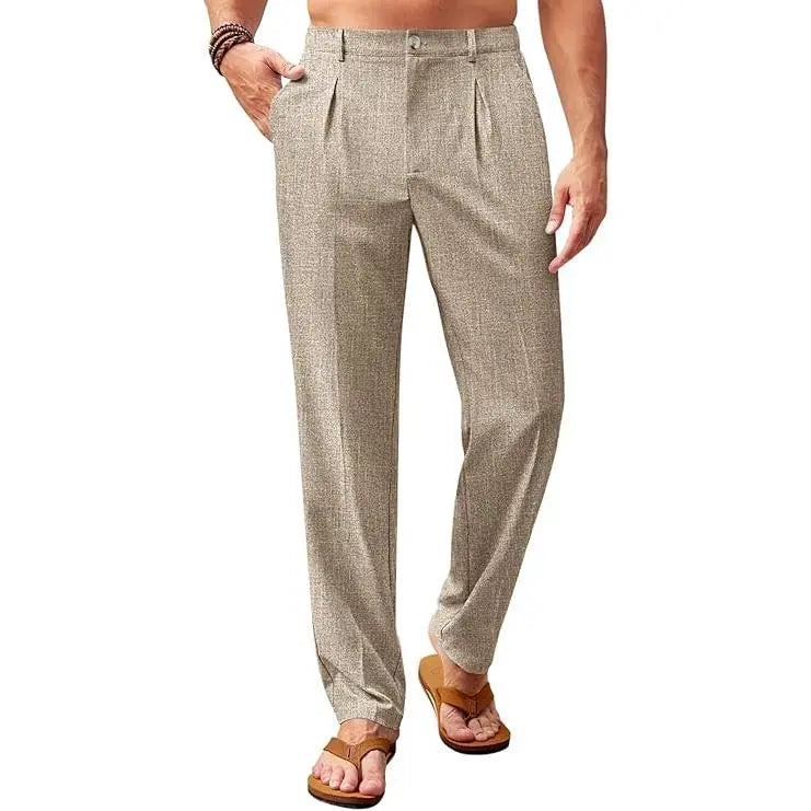 Runcati  Men’s Casual Pants Elastic Waist Lightweight Loose Fit Pleated Slacks Summer Beach Yoga Trousers