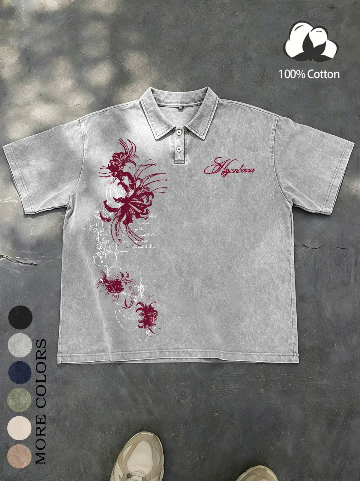 Unisex 100% Cotton Washed Vintage Spider Lily Print Oversized T-Shirt | Y2K Dark Gothic High Street American Retro Streetwear Top