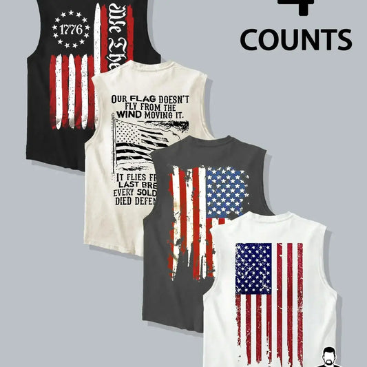 Large Size Men's 4-Piece Set, Casual Loose-Fitting Graphic Top, Plain Surface Cut Out Design, Unlined Clothing for Comfort, Sleeveless Casual Clothes, Menswear, Cutout Sleeveless