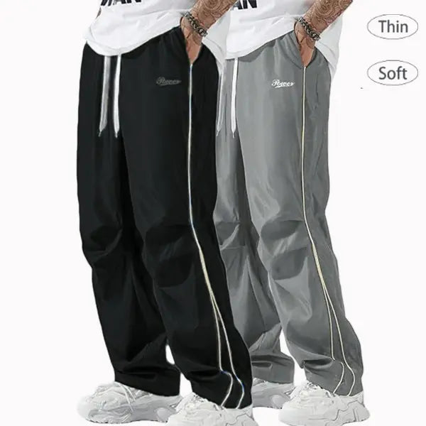 Father’s Day Gift Men’s Spring/Autumn Pants Set (1–3 pieces) | Lightweight & Soft | Side Gold Stripes | Loose Straight Fit | Street Style / Fitness / Casual Vibe | Black/Gray + Multiple Colors