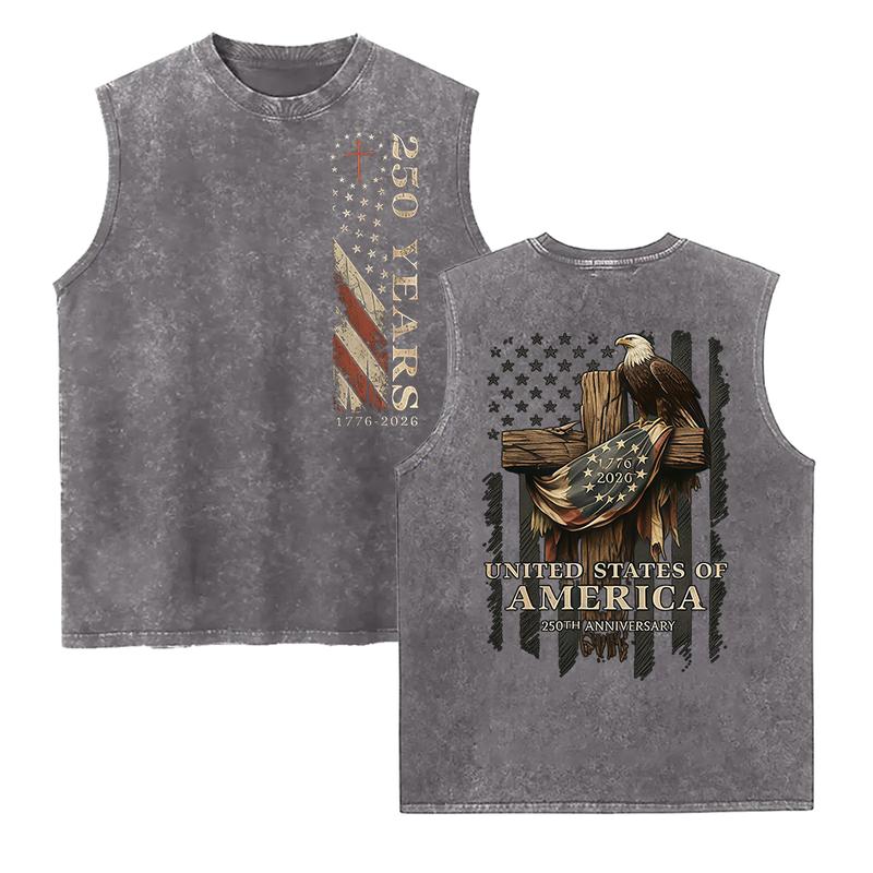 Women's Patriotic Navy 250th Anniversary Eagle Graphic Crew Neck Tank Top - 100% Solid Soft Breathable Cotton, Casual Lightweight Seamless Loose Sleeveless Clothes, Custom Digital Print Foldable Vest