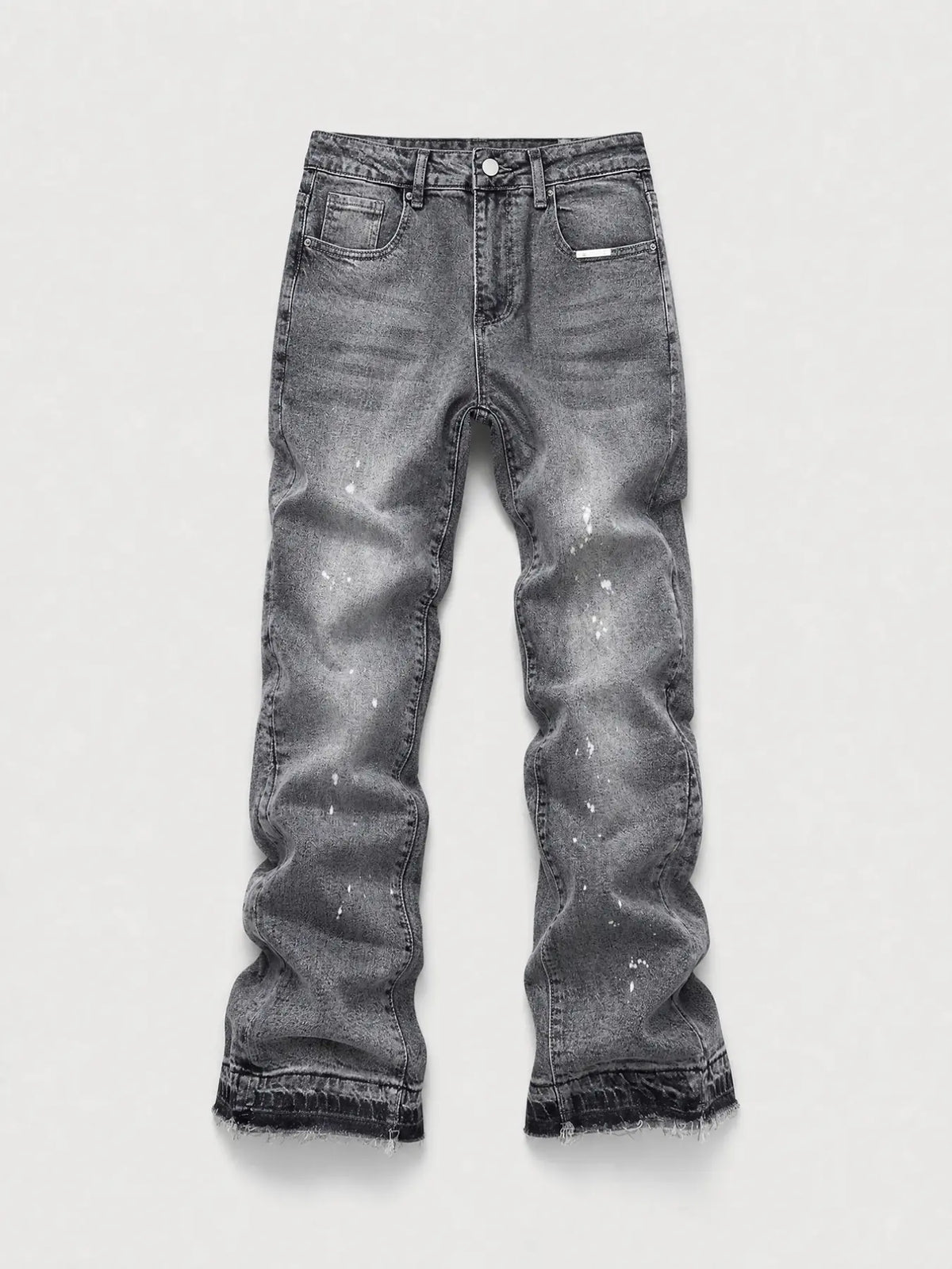 Men's Micro Flare Jeans, Loose-Fitting Button Fly Denim Pocket, Solid Color Y2K Streetwear Style, All-Season Wear, Washed Fabric, Patchwork Design, Hip Hop Jeans