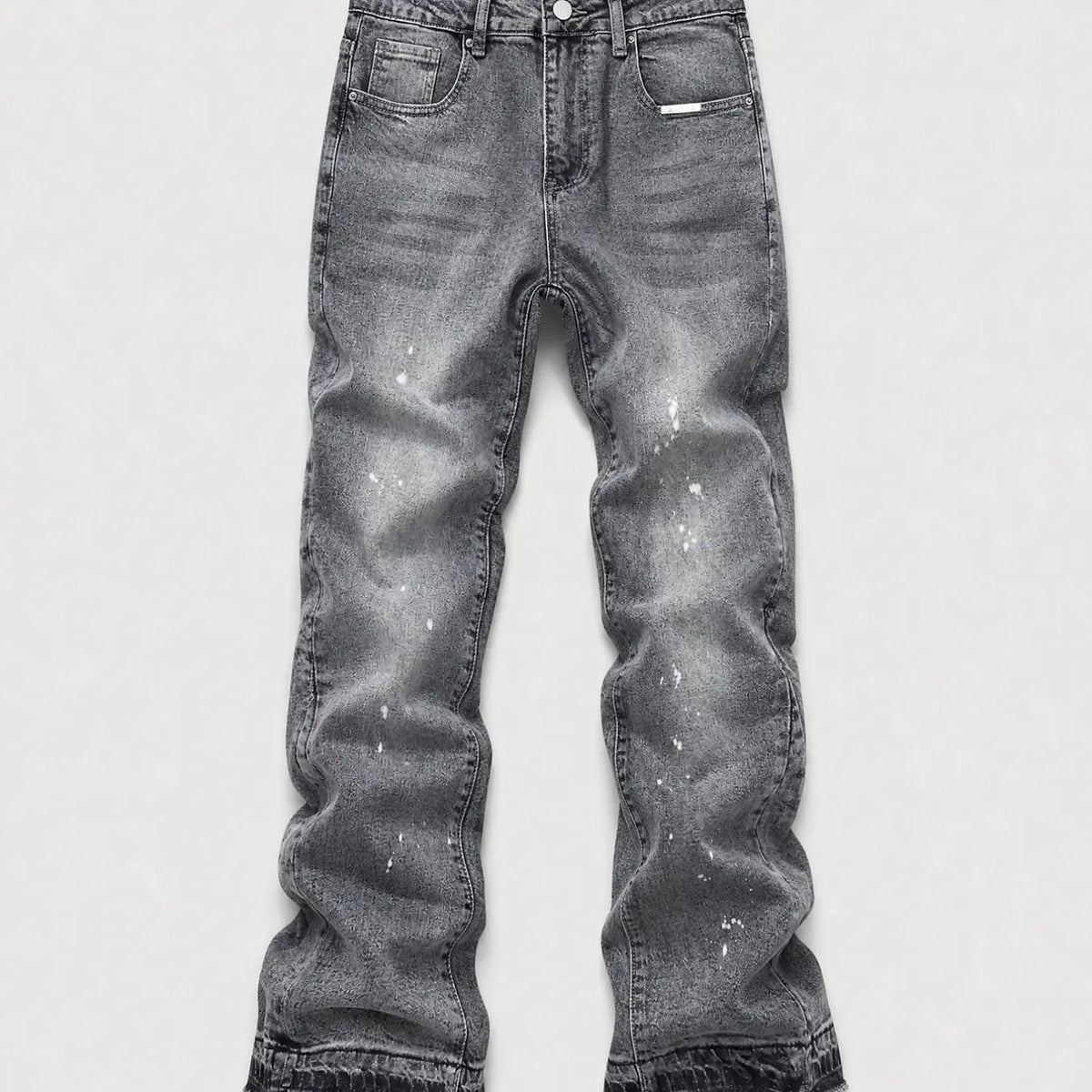 Men's Micro Flare Jeans, Loose-Fitting Button Fly Denim Pocket, Solid Color Y2K Streetwear Style, All-Season Wear, Washed Fabric, Patchwork Design, Hip Hop Jeans