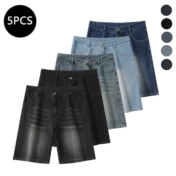 Men’s summer mid-thigh denim shorts — trendy streetwear shorts for summer, casual loose fit, versatile men’s pants