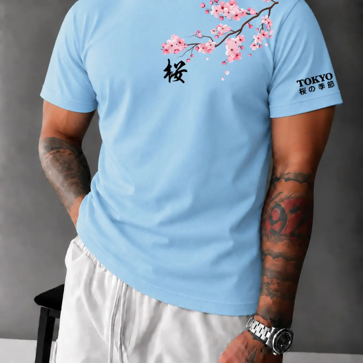 Men's Tokyo Cherry Blossom Fitted T‑Shirt, Casual Japanese Streetwear Tee, Breathable Soft Summer Top#CherryBlossomTee #TokyoStreetwear #JapanesePrintTShirt #FittedTee #TikTokMadeMeBuyIt #StreetwearFashion #SummerTees
