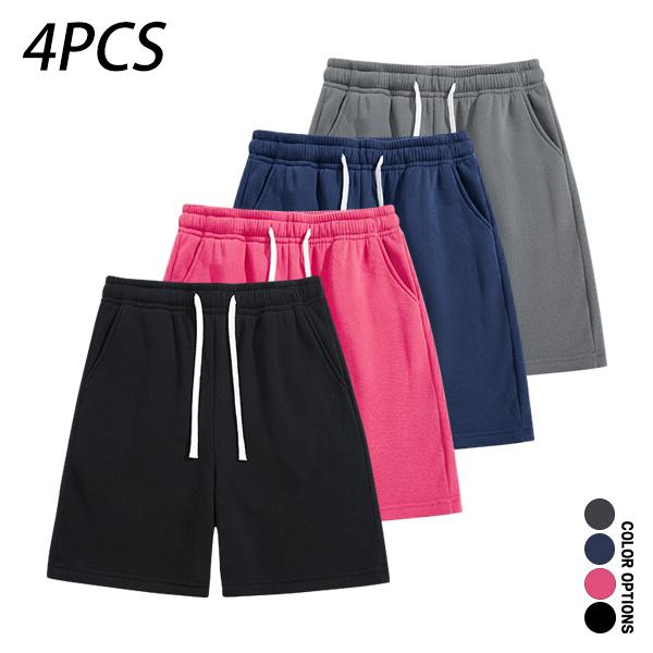 Pack of 4 men’s casual shorts featuring a drawstring waist; skin-friendly, breathable, and versatile. Summer loose fit for everyday wear, leisure, sports, and fitness.summervibes