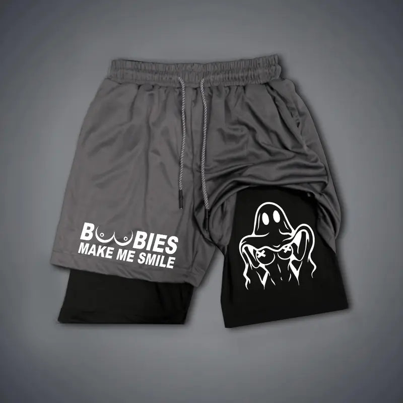Men's Double-Layer Graphic Shorts - Black, Camo - Streetwear, Vacation Outfits - Bottoms for Menswear Ensembles