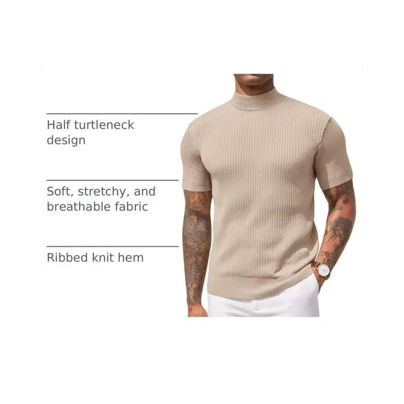 COOFANDY Men's Mock Turtleneck Sweater Short Sleeve Casual Basic Tops Ribbed Knit Pullover Solid Tee