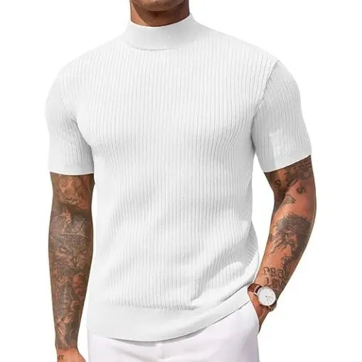 COOFANDY Men's Mock Turtleneck Sweater Short Sleeve Casual Basic Tops Ribbed Knit Pullover Solid Tee