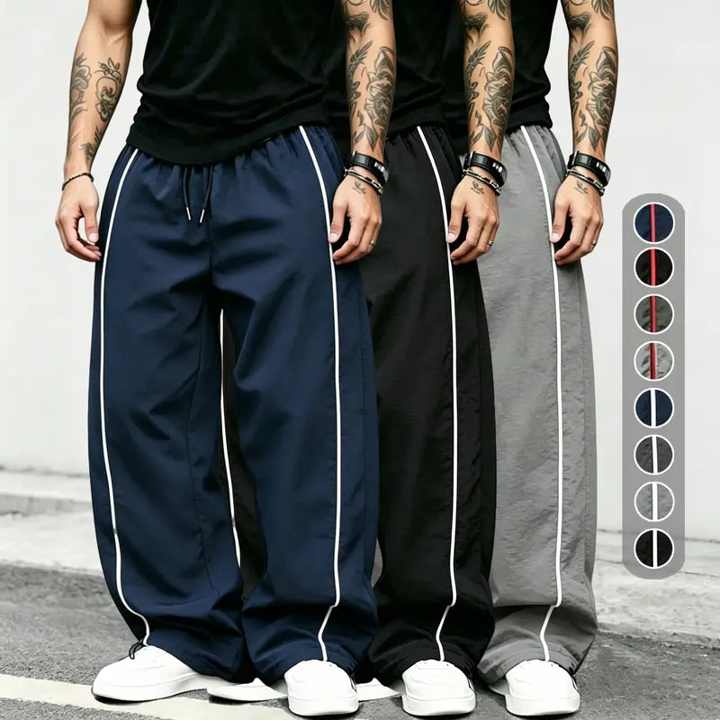 spring, summer, autumn Speed Drying Striped Sports Pants for Men, High Street, Drawstring, Leg Tight, Loose, Casual, Versatile Sports Pants
