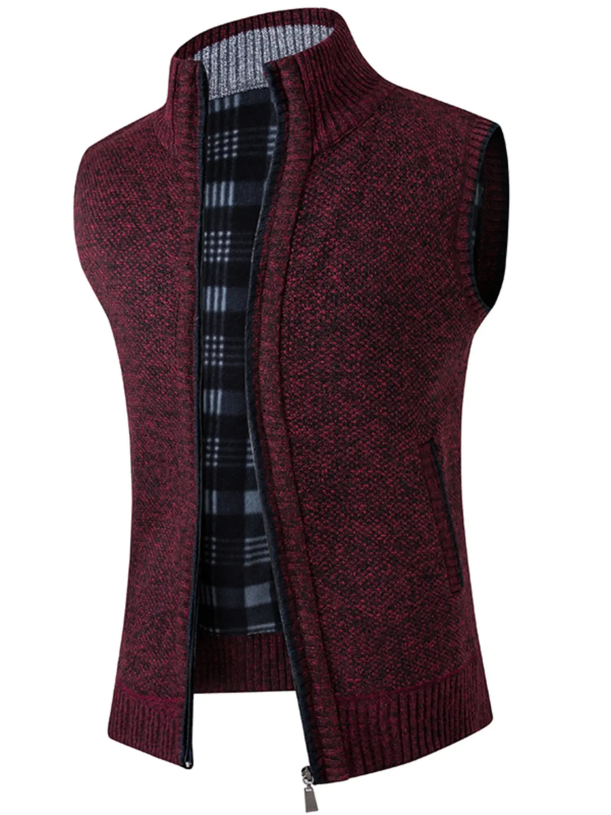 Men's Knitted Vest, Aesthetic High-Quality Blend Fabric, Soft and Warm, Zipper Neck Design, Pocket Details, Fleece Lining, Fall Winter Essential Tops