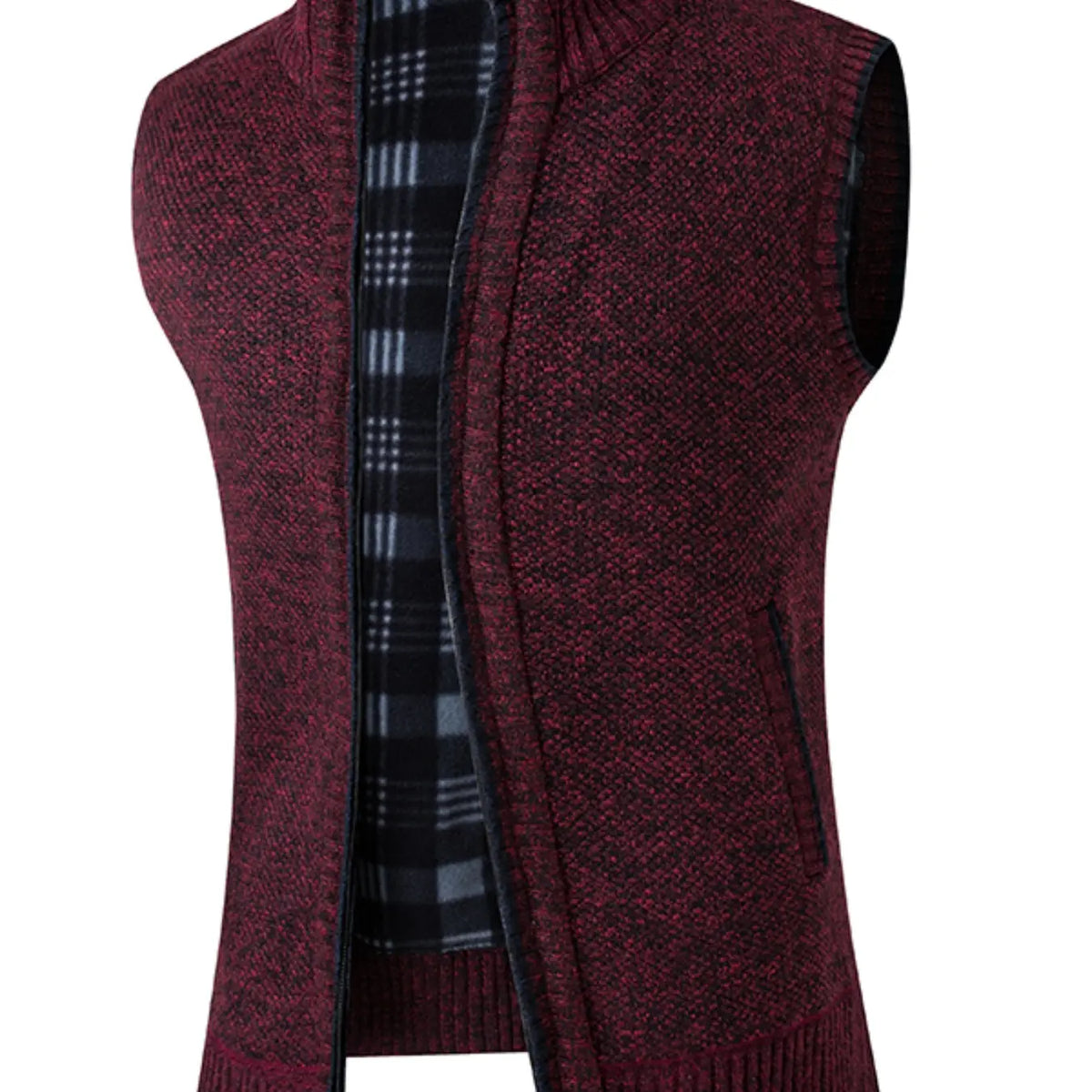 Men's Knitted Vest, Aesthetic High-Quality Blend Fabric, Soft and Warm, Zipper Neck Design, Pocket Details, Fleece Lining, Fall Winter Essential Tops