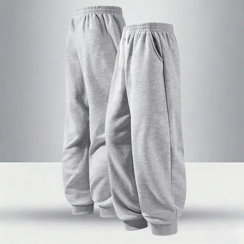 3pcs Men's Solid Cuffed Sweatpants - Elastic Waist Drawstring, Outdoor Fitness Running Daily Wear Pants