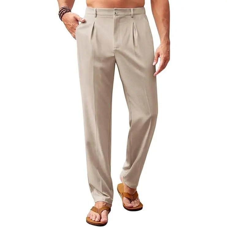 Runcati  Men’s Casual Pants Elastic Waist Lightweight Loose Fit Pleated Slacks Summer Beach Yoga Trousers
