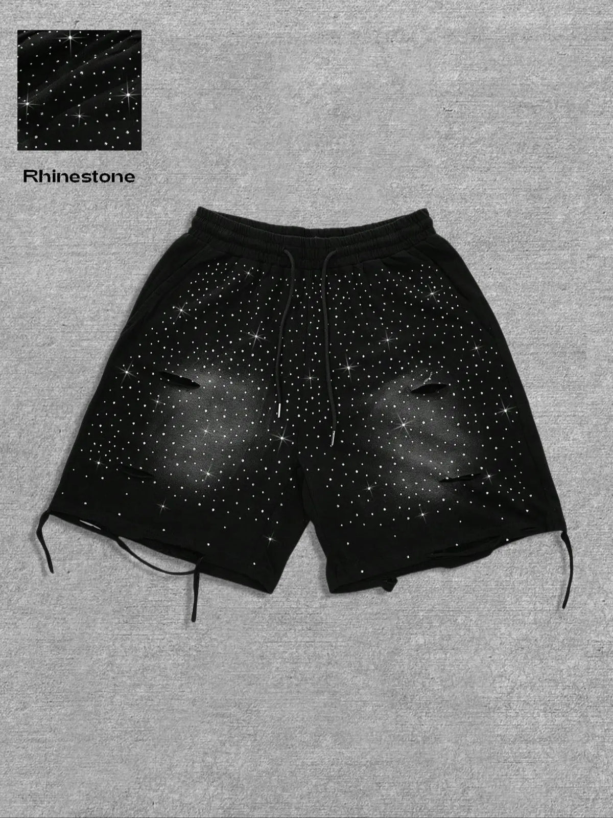 Men's All Over Print Rhinestone-Decorated Casual Graphic Shorts, Fitted Summer Style, Moderate Fabric Thickness, All-Season Wear