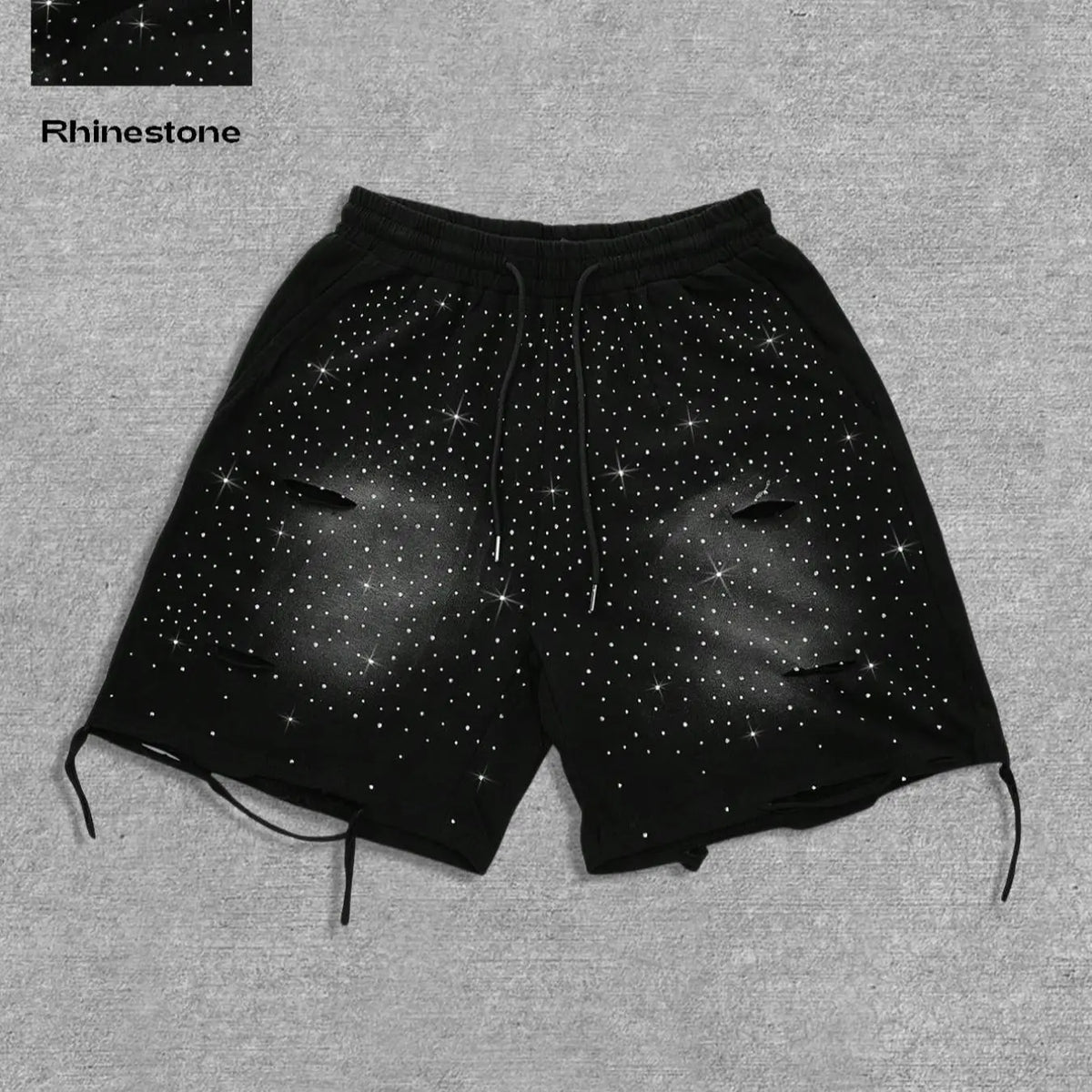 Men's All Over Print Rhinestone-Decorated Casual Graphic Shorts, Fitted Summer Style, Moderate Fabric Thickness, All-Season Wear