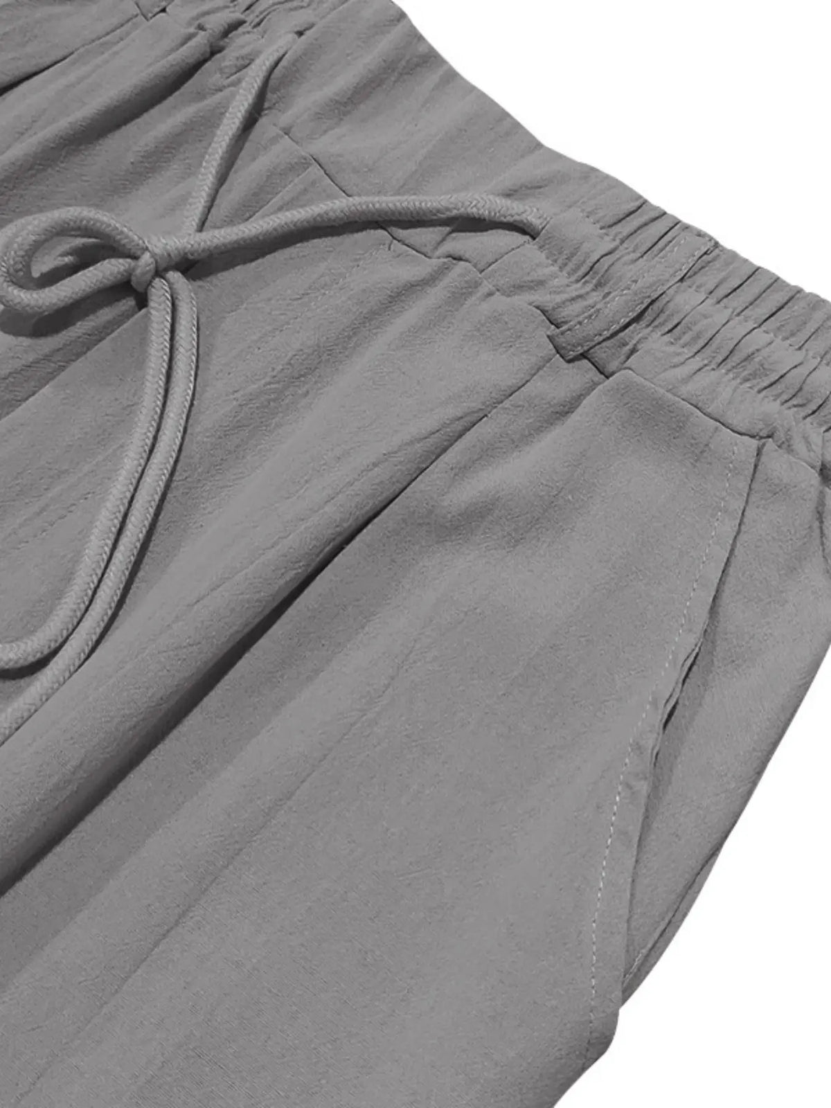 Men's Linen Pants, Fashion Trousers, Pocket Drawstring Solid Color Plain Hip Hop Beach Sports Wide Leg Long Pants, Comfortable Versatile All-Season Wear