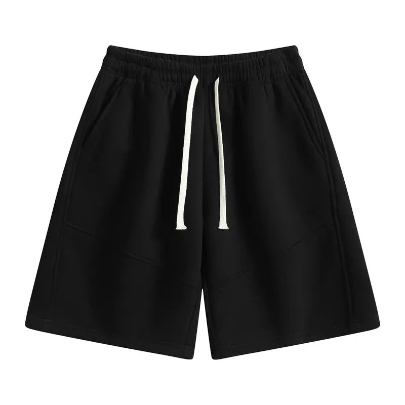 Men's Soft Elastic Cotton Knit Shorts - Retro Street Style, Loose Fit, Adjustable Drawstring Waistband, Casual Menswear for Lounging, Workouts
