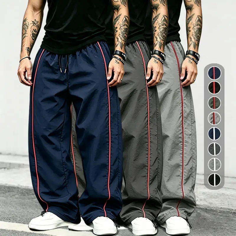 spring, summer, autumn Speed Drying Striped Sports Pants for Men, High Street, Drawstring, Leg Tight, Loose, Casual, Versatile Sports Pants