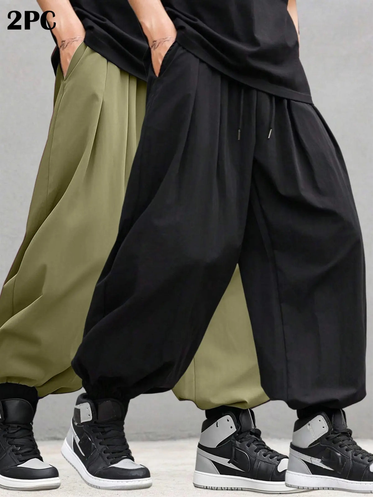 Men's Plain Waist Pants, Loose Fitting Drawstring, Loose Oversized Casual Comfy Breathable Pocket Jogger Pants for Spring & Fall, Fashion Men's Bottoms for Daily Wear