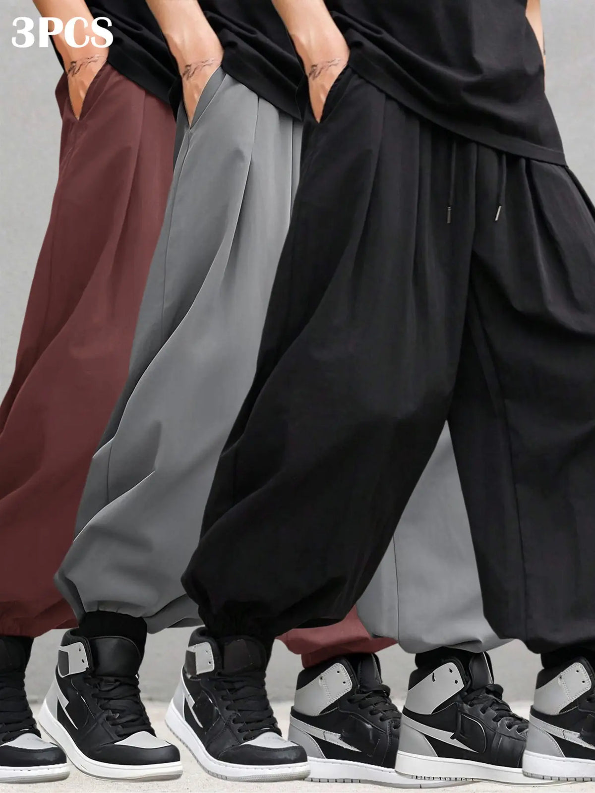 Men's Plain Waist Pants, Loose Fitting Drawstring, Loose Oversized Casual Comfy Breathable Pocket Jogger Pants for Spring & Fall, Fashion Men's Bottoms for Daily Wear