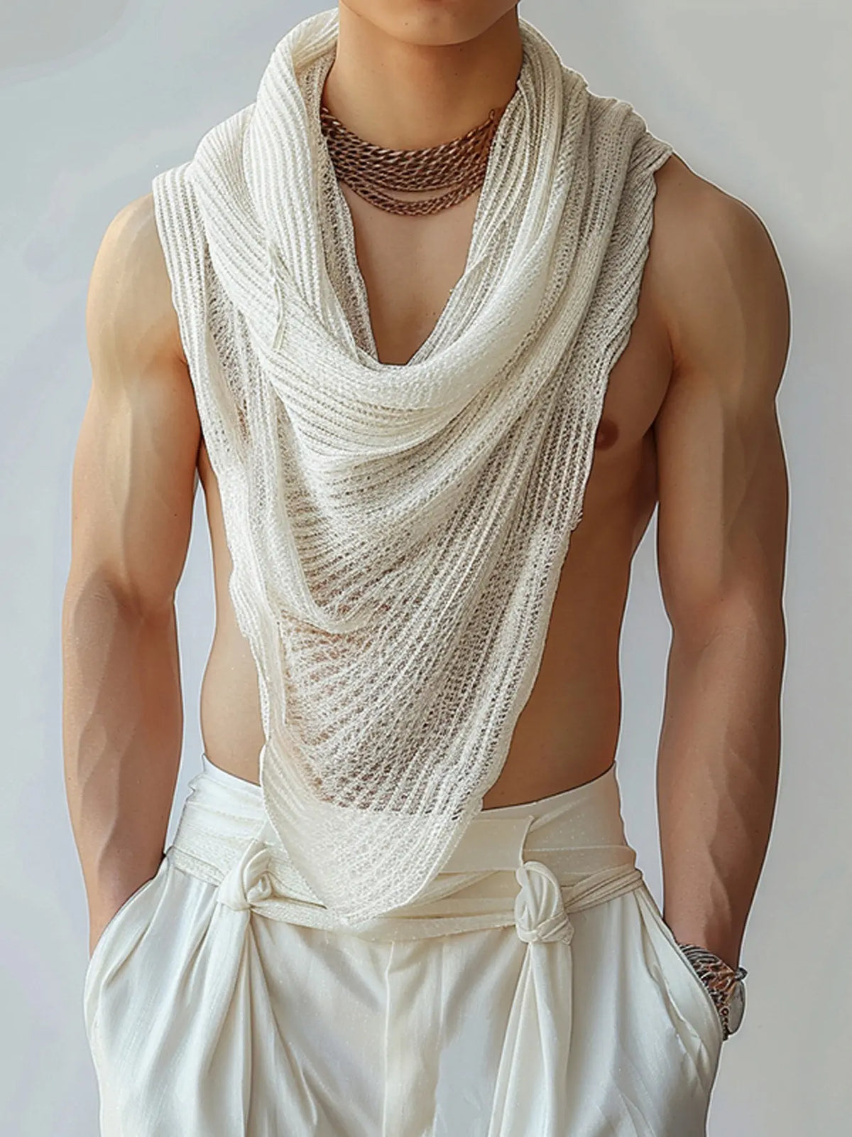 INCERUN Men's Fashion Casual Simple Textured Pointed Hem Sleeveless Tank Shirt, Suitable for Daily Wear, Comfortable and Stylish