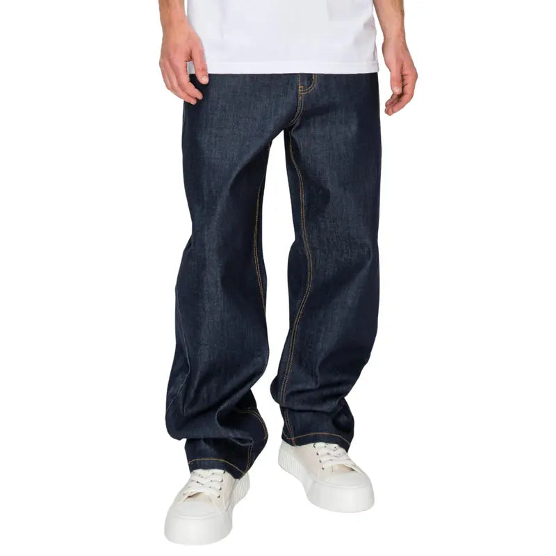 VICTORIOUS TERRA Men's Baggy Fit Raw Denim Jeans, 5-Pocket Streetwear Style in Breathable Stretch Cotton, Fabric, Soft, Stylish, Casual, Classic, Menswear, Hem