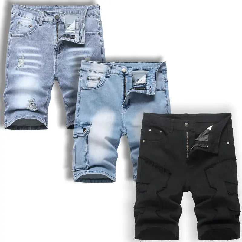 JUNBAOSS Men's Multi Pack Slim Fit Stretch Denim Shorts Ripped Skinny Jean Shorts for Men,Fashion Straight Comfort Flex Waist Short Jean
