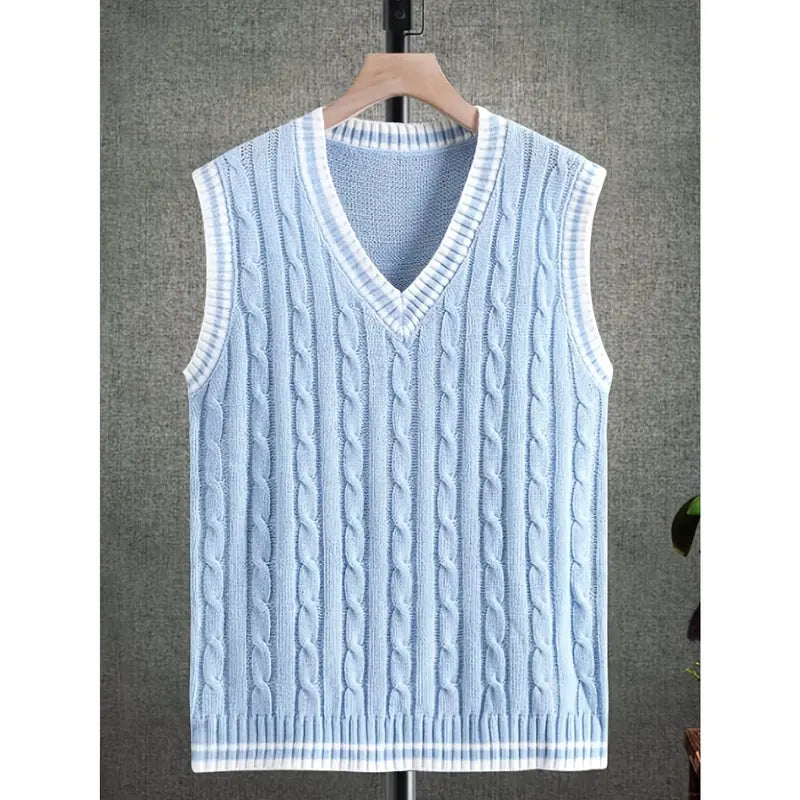Men's Plus Size Plain V-Neck Knitting Sweater Vest - Solid Acrylic Streetwear Tops, Lightweight Regular Fit Pull-On Sleeveless, Medium Stretch for Spring-Fall, Available in 0XL-5XL (Includes 1XL,4XL)