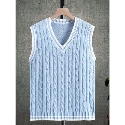 Men's Plus Size Plain V-Neck Knitting Sweater Vest - Solid Acrylic Streetwear Tops, Lightweight Regular Fit Pull-On Sleeveless, Medium Stretch for Spring-Fall, Available in 0XL-5XL (Includes 1XL,4XL)