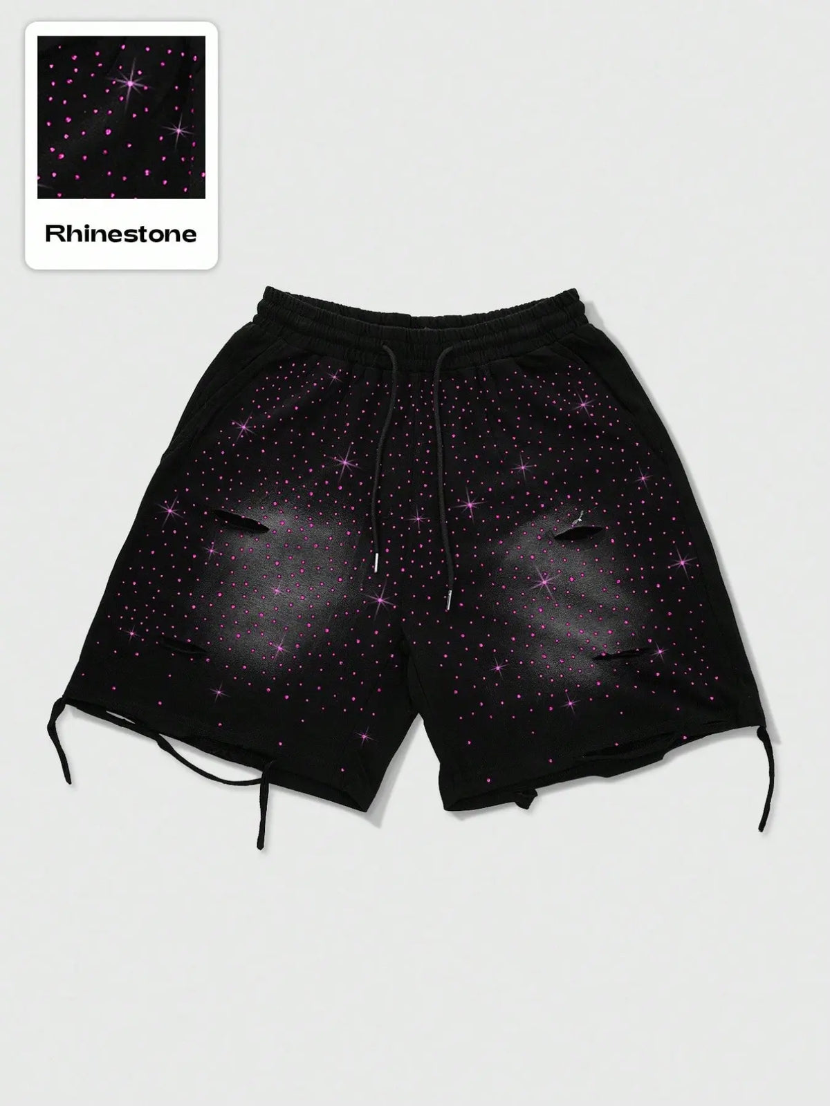 Men's All Over Print Rhinestone-Decorated Casual Graphic Shorts, Fitted Summer Style, Moderate Fabric Thickness, All-Season Wear