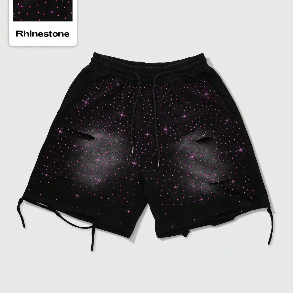 Men's All Over Print Rhinestone-Decorated Casual Graphic Shorts, Fitted Summer Style, Moderate Fabric Thickness, All-Season Wear